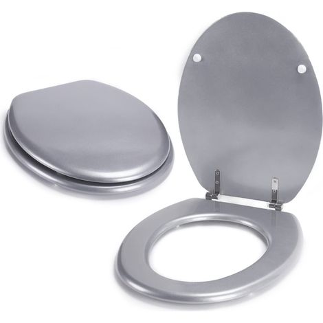 MSV - Sedile WC CLÉO in MDF - Cerniere in acciaio inox - Cuscinetti a chiusura ammortizzata - Ø 30 x 20 x 15 cm - Argento - Finitura lucida - Comfort ed eleganza per il bagno (1/5)