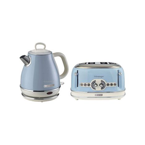 Pack ARIETE Bouilloire Electrique 1L Sans Fil 1630W + Grille-pain 4 Fentes 1600W Bleu Rétro (1/4)