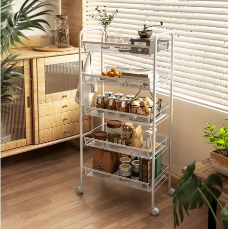 Carrito de cocina con 5 cestas extraíbles, acero, 45 x 26,5 x 106 cm, blanco HAVRYA (1/5)