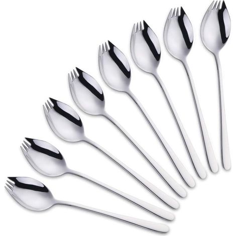 3-in-1 Spoon, Fork, and Knife Set for Camping, Outdoor Travel, Stainless Steel, Sturdy, Lightweight – 8-Piece Set (Silver) (1/5)