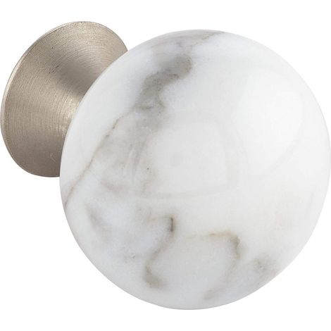 Poignée de porte ronde en porcelaine Ø 28 mm – Bouton de porte pour armoire, Porcelaine Marbre blanc/zinc moulé sous pression Effet acier inoxydable (1/4)