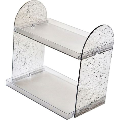 Organiseur de bureau à 2 niveaux, support de rangement double couche transparent, gris transparent, pour fournitures de bureau et cosmétiques. (1/5)