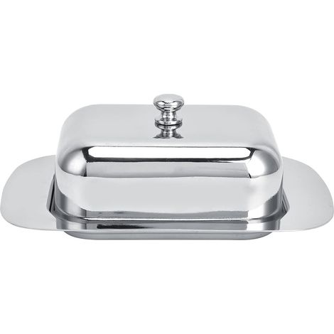 Mantequera de acero inoxidable, mantequera de metal plateado brillante, pequeño recipiente para queso con tapa para encimera, cocina (1/5)