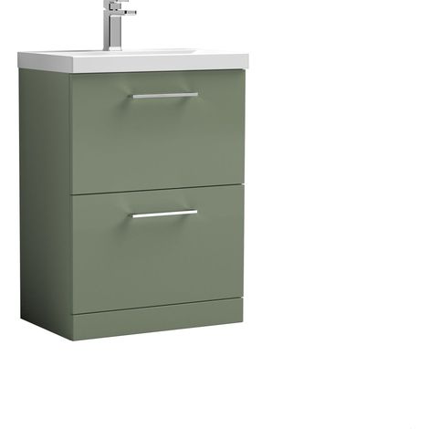 Balterley  Contemporary Bathroom 2-Drawer Floor-Standing Thin-Edge Vanity Unit Basin, Satin Green, 600mm