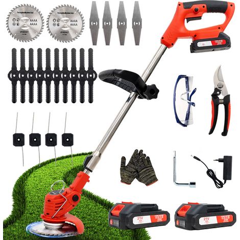 Tosaerba a batteria, Dotato di due batterie da 21 V, 4 lame, tosaerba triplo pieghevole, tosaerba da giardino a batteria per prati, arbusti e cespugli.