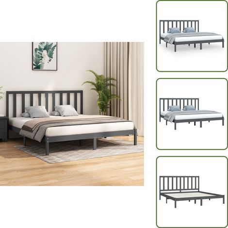 Massivholzbett Grau Kiefer 200x200 cm - Massivholzbette - Kiefernbett - Doppelbett - Grau - Bettgestell (1/5)