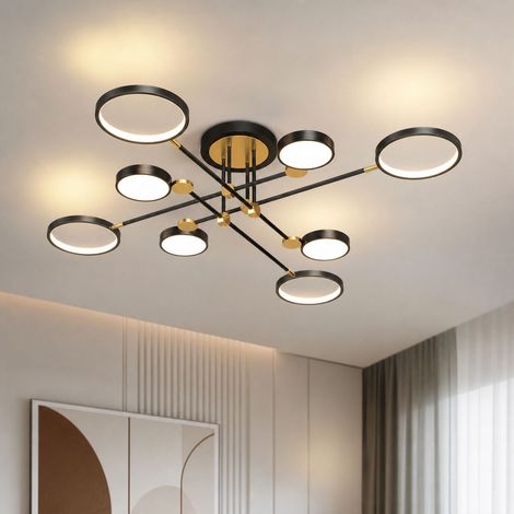Plafonnier LED design noir 126cm 8 têtes réglables télécommande variateur lumière salon chambre moderne étanche facile nettoyage (1/5)