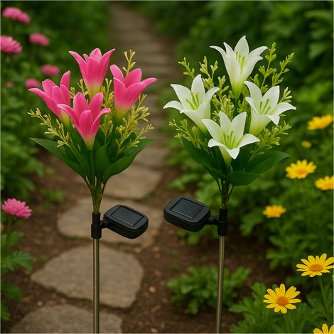 Lampada solare a LED con fiori di giglio - 14 fiori, altezza 70 cm, alimentata a batteria (1/5)