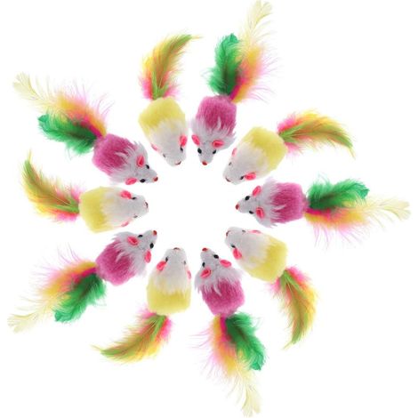 Jouet Chat Souris - Plume Colorée - Pour Stimulation Naturelle - Idéal pour Réduire l'Anxiété et Détourner des Meubles - 10 Pièces (1/5)
