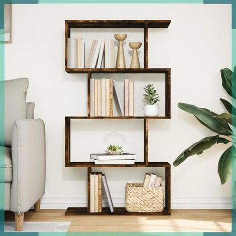 858106 étagère séparatrice de pièce à 4 niveaux chêne fumé 70x24x129cm (1/5)
