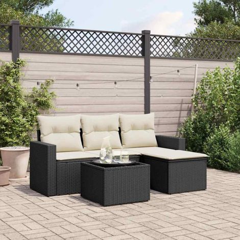 vidaXL 5 Piece Garden Sofa Set with Cushions Black Poly Rattan (1/4)