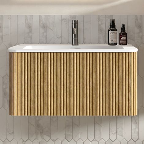 Mobile bagno con lavabo 81 x 46,5 x 37 cm, sospeso, effetto rovere, preassemblato DESVIAE (1/5)