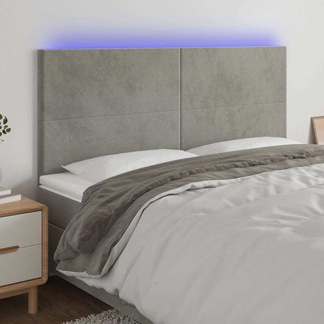 vidaXL Cabecero con luces LED terciopelo gris claro 180x5x118/128 cm (1/5)
