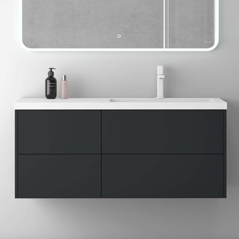 Mai & Mai Badmöbelset 120cm Waschbeckenunterschrank Waschtisch mit Unterschrank Anthrazit matt 4 Soft-close Schubladen Badezimmermöbel Moment