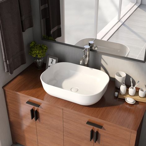 Aufsatzwaschbecken Badezimmer DeerValley – Rechteckiges Aufsatzwaschbecken aus weißer Keramik, 50 x 40 x 14,5 cm, Modell DV-1V432 (1/5)