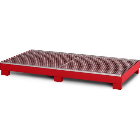 RR Industrietechnik Auffangwanne aus Stahl für 8x 200 Liter Fass mit Gitterrost RAL 3000 feuerrot