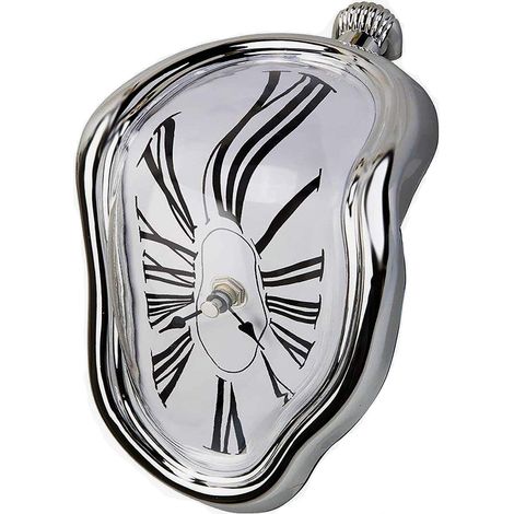 Horloge fondue, horloge décorative pour la maison, le bureau ou une étagère, cadeau original et amusant, argent romain (1/5)