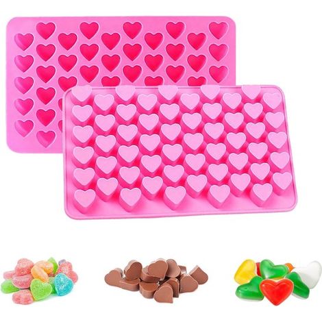 2 Stück herzförmige Silikonform, wiederverwendbare Schokoladenform mit 55 Mulden, Mini Antihaft Silikonform mit Pipette für Schokolade, Bonbons,
