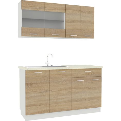 Esilo aménagement de la cuisine, cuisine modulaire 140 cm blanc, décor chêne. (1/4)