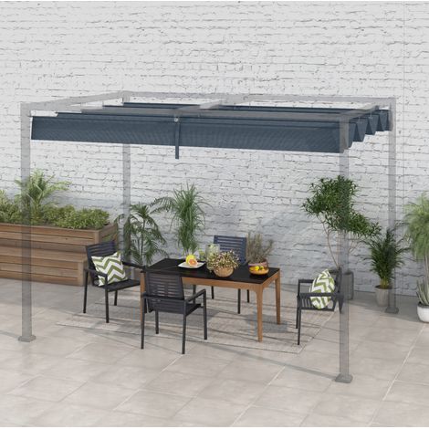 Techo de repuesto para pérgola 286x245 cm, protección UV30+, drenaje eficiente, poliéster gris oscuro (1/5)