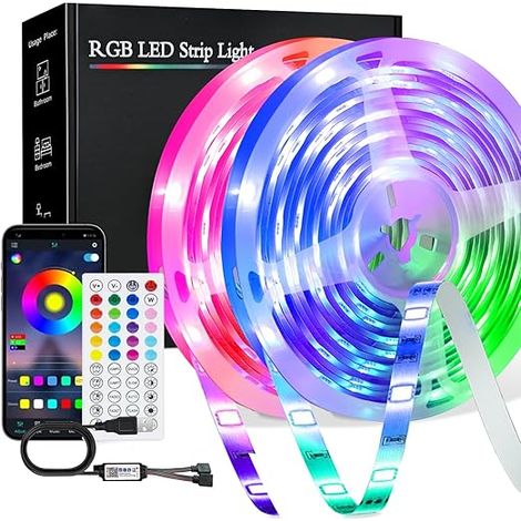 Ruban LED, led chambre 20M Bluetooth Bande LED RGB 24V, Bande Lumineuse LED RGB avec Contrôle d'App Télécommande IR 40 Touches et Commande Bluetooth (1/5)