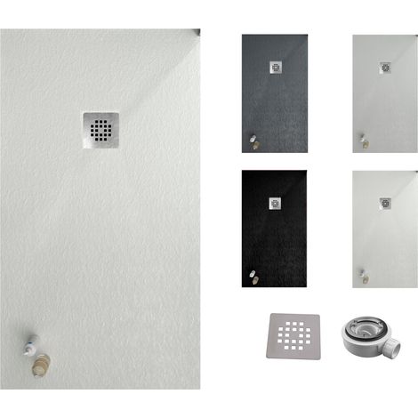 Receveur de douche ONE 80x120 - Matériau en résine avec charge minérale et texture ardoise C3 antidérapante - Comprend une vanne de vidange et une grille (1/5)