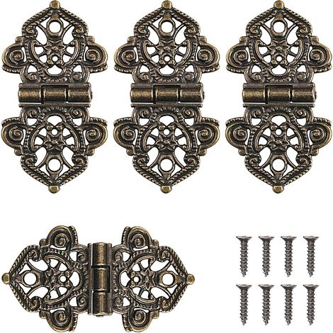 4 PCS Charniere Coffre bois, Petite Charn iere, Charnier e Decorative avec 28 vis Pour la Décoration d'Armoires,de Portes en Bois,de Bibliothèques, 2x1,6cm