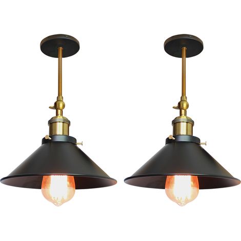 2 Stück Vintage Edison Loft Deckenleuchte Industrielle Deckenleuchte Eisen Metall  Regenschirm Lampenschirm E27 22cm (Schwarz)