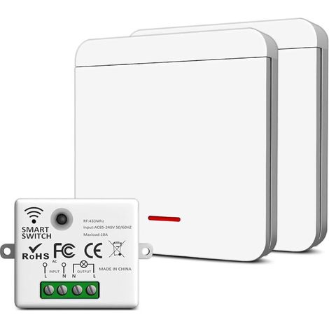 Interrupteur sans fil 230 V avec récepteur et émetteur, interrupteur sans fil pour lampes et appareils jusqu'à 1500 W, installation facile, transmission de signal puissante, multi-contrôle (2 (1/4)