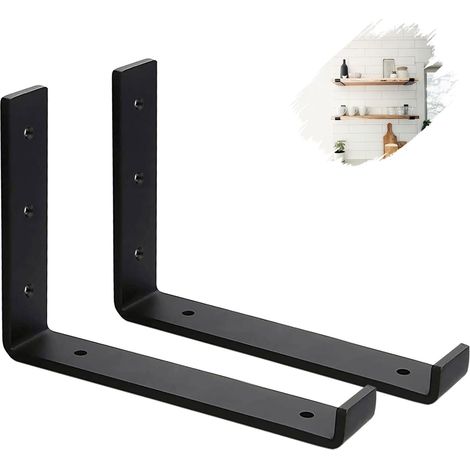 Set of two sturdy 4mm thick wall brackets - Black industrial shelf brackets, L-shaped shelf brackets with screws (25cm) (1/4)