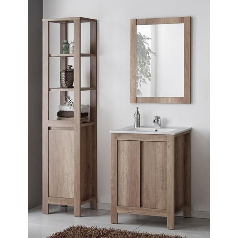 Bad-Möbel Set inkl. 61cm Waschtisch, Country Eiche Nb. MOSINA-56, B x H x T ca. 115 x 200 x 46cm (1/5)