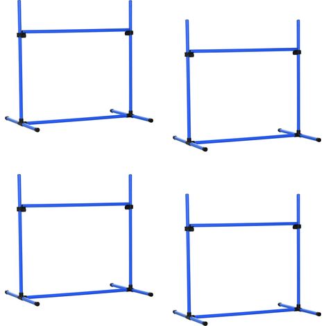 Parcours d'agilité pour chiens, 4 pièces, 99 x 65 x 94 cm, hauteur réglable, comprenant 2 barres de requins, 2 poteaux de slalom et 4 piquets au sol en plastique, bleu