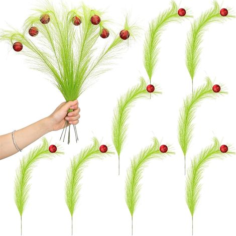 Stems Artificiels - 17 Pouces - Rouge Et Vert Citron - Pour Décoration De Sapin De Noël Et Couronnes - 8 Pièces (1/5)
