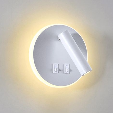 LED-Wandleuchte, Nachttischlampe, 12-W-LED-Wandleseleuchte, verstellbarer Spot 3 W + 9 W, 3000 K warmweißes Licht (runde Form) (1/5)