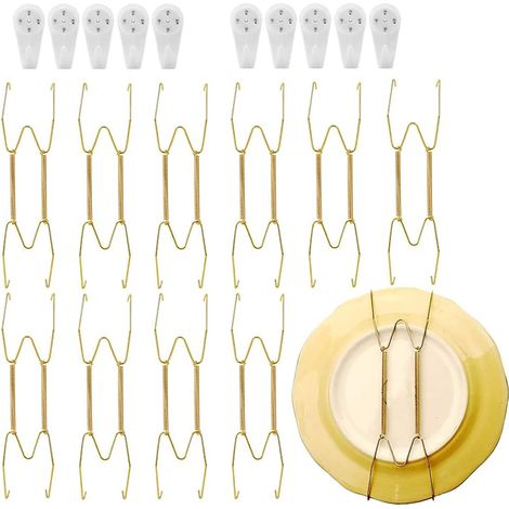 10pcs Portes Assiettes Murale Décorative en Acier Inoxydable Support Assiette Décorative Murale Dorée avec 10pcs Crochets Muraux pour Suspendus Assiettes Arts de Chambre Salon Restaurant (1/5)