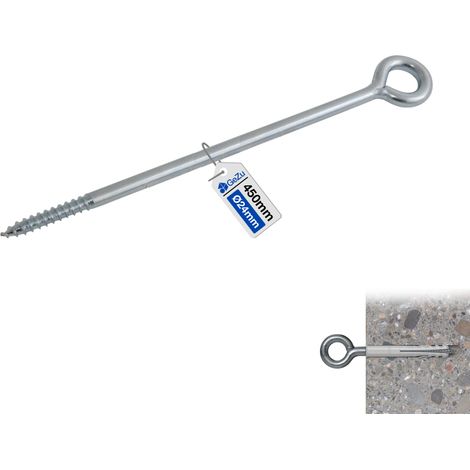 Boulon à œil galvanisé 400 mm – Tige filetée robuste avec anneau fermé – Piton à visser pour fixation bois et méta – GeZu Impex