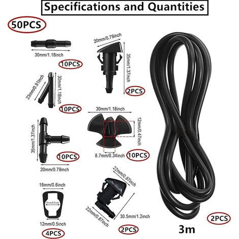 Wiper Hose Kit, Washer Liquid Hose with Hose Connector (1/2)