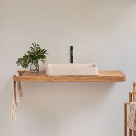 Ensemble meuble de salle de bain suspendu 130x45 cm en bois de teck Neill SKLUM