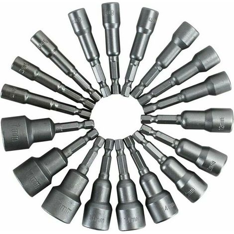 Jeu de douilles magnétiques - 14pcs 6-19mm Jeu de douilles hexagonales Perceuse magnétique Kits d'outils à main électriques pour perceuse Tournevis magnétique (1/5)