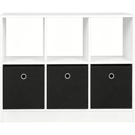 Bibliothèque cube 80 cm avec 3 tiroirs en tissu, meuble de rangement sur pied pour chambre, salon ou bureau, noir et blanc, style moderne - CHICFURN (1/5)
