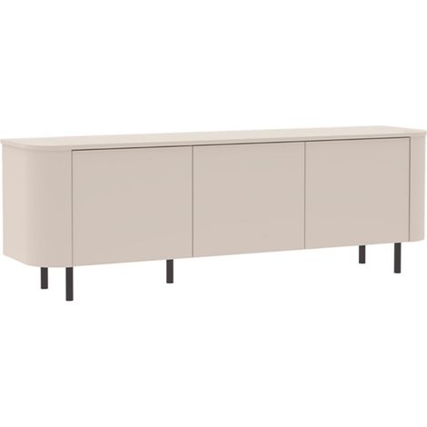 Meuble TV 3 portes finition laqué beige design coins arrondis pieds métal noir - LYNA (1/5)
