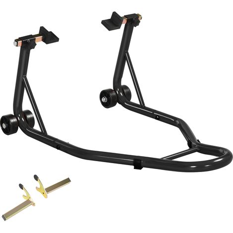Support béquille de moto arrière support de roue lève moto arrière sur roulettes avec bobine de bras oscillant U. noir