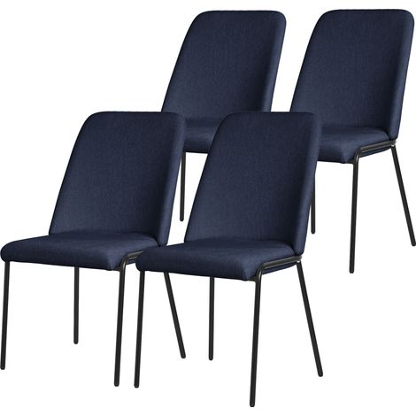 ML-Design Juego 4x Sillas de Comedor en Color Azul Oscuro Poliéster Tapizado con Patas de Metal Asiento Acolchado con Respaldo Diseño Atemporal Mueble Ergonómico Sillones para Cocina y Sala de Estar