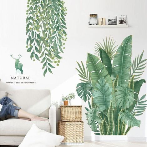 Stickers muraux plantes vertes stickers muraux feuilles de plantes décoration naturelle adaptée à la porte chambre mur fenêtre salon bureau cuisine décoration (1/5)