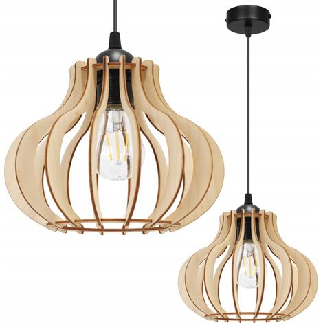 LAMPADA A SOSPENSIONE, LAMPADARIO DA SOFFITTO, IN LEGNO, PARALUME A LED (1/5)