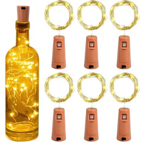 Guirlande LED Boîteille 2m 20LEDs Boîteille Lumineuse,LED Bouchon Bottle Light étanche Fil D'argent Flexible Décoration pour Partie,Mariage (6 pièces,Blanc Chaud) (1/5)