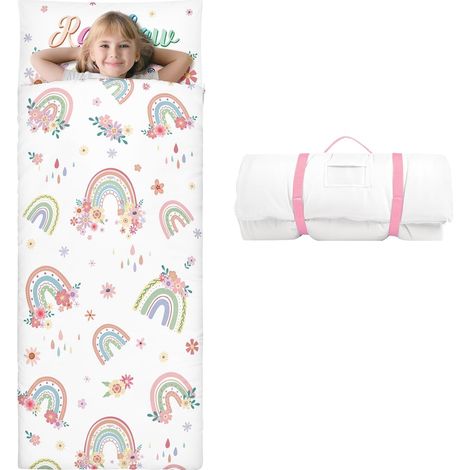 Sac de Couchage Chaud Enfant, Tapis de Sieste 150×60cm,Fleur arc-en-ciel (1/5)