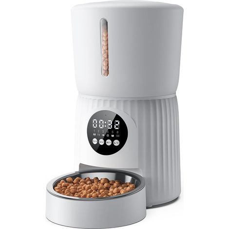 Distributeur Croquettes Chat Automatique, Minuterie Programmable et Enregistreur 30s Vocal, 1 à 6 Repas par Jour