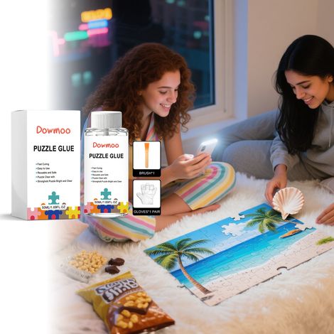 Colle pour puzzles, idéale pour la création de puzzles. Application uniforme et empêche le jaunissement. Facile à utiliser. -- 50 ml + 1 paire de gants + 1 pinceau (1/5)