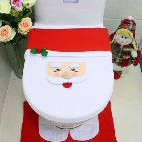 Set aus weihnachtlich gemustertem, schimmelresistentem und wasserdichtem WC-Sitzbezug mit Fußpolster und Spülkastenabdeckung (1/5)